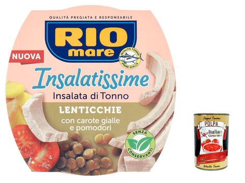 Rio Mare Insalatissime Insalata Di Tonno Lenticchie Lot De 6 Salades De Thon Avec Lentilles, Carottes Jaunes Et Tomates 160 G + Polpa Gourmet Italien 400 G