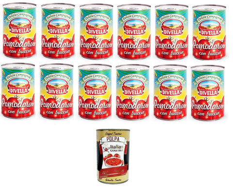 Divella Pomodorini Con Buccia Con Apertura A Strappo – Tomates Cerises Avec Bol Et Ouverture De Déchirure 12 X 400 G + Italian Gourmet Polpa 400 G