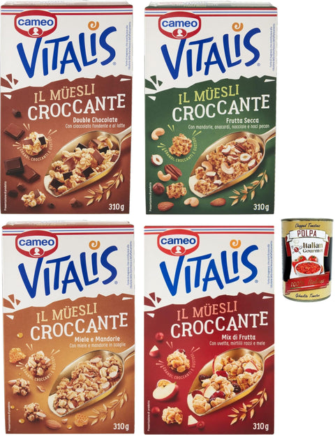 Cameo Vitalis Muesli Croccante Lot De 4 Paquets De Céréales Croustillantes Avec Flocons D'avoine Entiers 4 X 310 G + Italian Gourmet Polpa 400 G