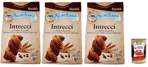 Mulino Bianco Intrecci, Biscotti Integrali Con Frolla Al Cacao E Gocce Cioccolato,Biscuits Complets Avec Une Pâte De Cacao Et Des Pépites De Chocolat, 3x 300g + Italian Gourmet Polpa 400g