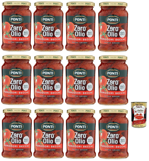 Ponti Pomodori Secchi Zero Olio Lot De 12 Pots De Tomates Séchées Sans Huile 300 G + 400 G