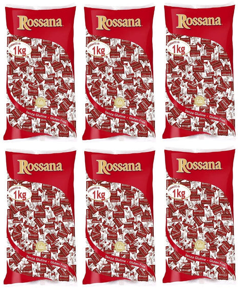 Rossana Al Cocco Caramelle Candies Bonbon Lollies Lot De 6 Sucettes Dures Avec Garnissage Crémeux À Base De Lait Et De Noix De Coco, Sans Gluten, Sachet De 1 Kg + Boîte Italian Gourmet Polpa Di