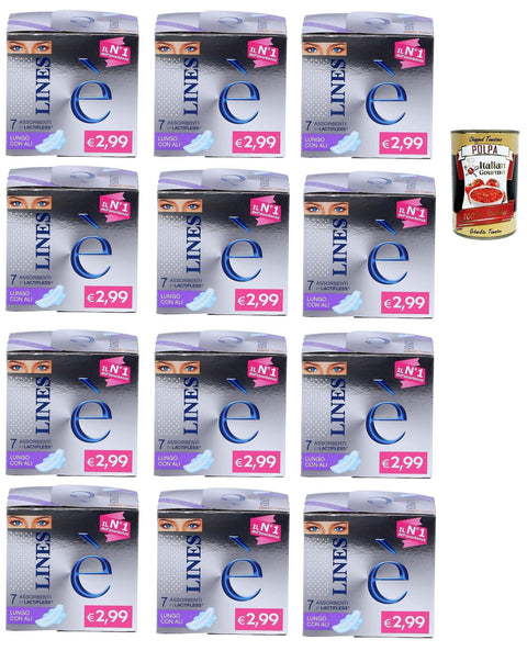 Lungo Con Ali Lot De 12 Paquets De 7 Serviettes Absorbantes En Lactifless Longues Avec Ailes + Polpa Italien Gourmet 400 G