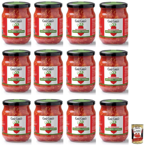 Così Com'è Datterino Rosso Dolcimetà Al Naturale Lot De 12 Tomates Rouges Naturelles Coupées En Deux, Tomates Italiennes, Verre De 540 G + Boîte Italienne Gourmet Polpa Di Pomodoro 400 G