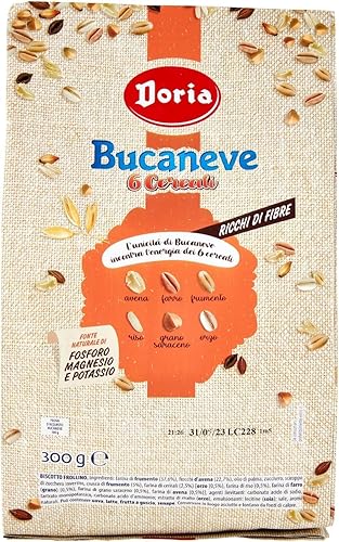 12x Doria Bucaneve Biscotti ai 6 Cereali Biscuits à l'avoine, à l'épeautre, au blé, au riz, au sarrasin et à l'orge Sachet de 300 g
