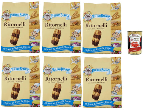 Mulino Bianco Ritornelli, Biscotti Con Cacao E Mandorle, Biscuits Au Cacao Et Aux Amandes, Biscuits Cookies, 6x 700g + Italian Gourmet Polpa 400g