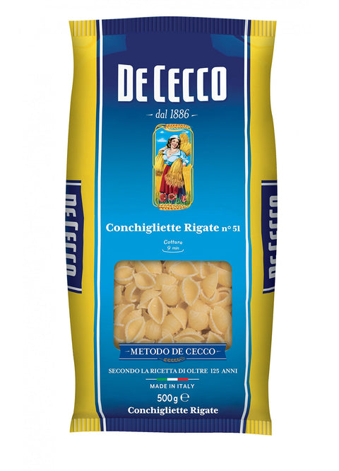 De Cecco 10x Coquillages Rigate No. 51 100 % Pâte Italienne 500 G.