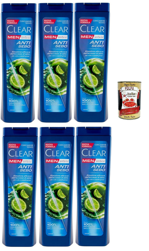 Clear Anti Sebo Men Shampooing Anti-Sébum Pour Cheveux Et Cuir Chevelu Gras 6 X 225 Ml + Polpa Italian Gourmet 400 G