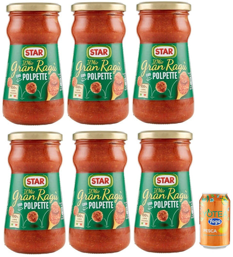 Star Il Mio Gran Ragu' Con Polpette, Sauce Tomate Avec Porc Et Boulettes De Viande, Verre De 360 G + 1 Boîte De Thé Glacé Yoga À La Pêche 330 Ml