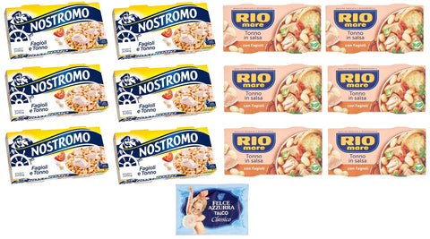 Rio Mare Nostromo Tonno E Fagioli Lot De 12 Plats Préparés Au Thon Et Aux Haricots, 2 X 150 G + 1 Paquet De Talc Felce Azzurra Gratuit, Sachet De 100 G