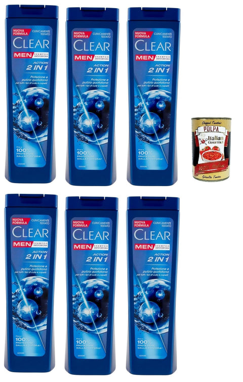 Clear Action Shampooing 2 En 1 Pour Homme Pour Tous Les Types De Cheveux Et De Cuir Chevelu – Shampoing Pelliculaire 6 X 225 Ml + Italian Gourmet Polpa 400 G