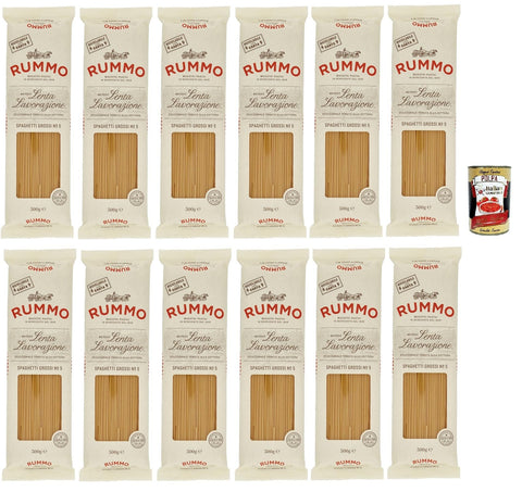 Rummo Spaghetti Grossi N° 5, Durum Pâtes Sémoraires, Italiennes Pasta Italian Noodles 12x 500 G Pack + Italian Gourmet Polpa Di Pomodoro 400 G