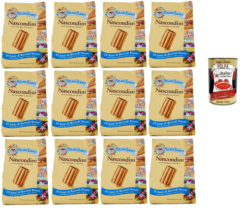 Mulino Bianco Nascondini Biscotti Con Cioccolato Da Mordere, Biscuits Au Chocolat Pour Mordre, Biscuits Cookies, 12x 330g + Italian Gourmet Polpa 400g