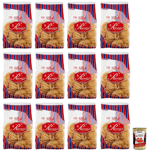Russo Lot De 12 Tagliatelles Nido N°111 Pâtes À Semoule De Blé Dur, 100 % Blé Italien, Paquet De 500 G + Boîte De 400 G