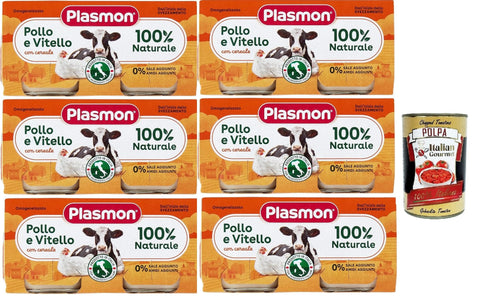 Plasmon Carne Pollo Vitello Et Céréales 6 X (2 X 80 G) Avec Viande Italienne, 100 % Naturel, Sans Amidons Ni Espaces Ajoutés + Italian Gourmet Polpa 400 G