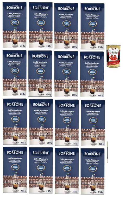 Caffè Borbone Miscela Nobile Caffè Macinato, Italian Café Moulu, Convient Pour Cafetière Moka, Lot De 16x 250 Gr + Italian Gourmet Polpa 400g
