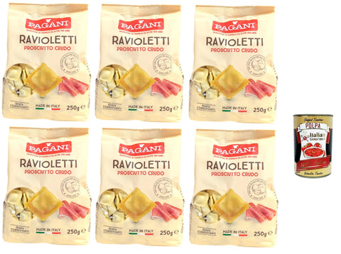 Pagani Ravioletti Prosciutto Crudo, Pâtes Aux Œufs Farcies Au Jambon Durci, 6 X 250 G, + Italian Gourmet Polpa 400 G