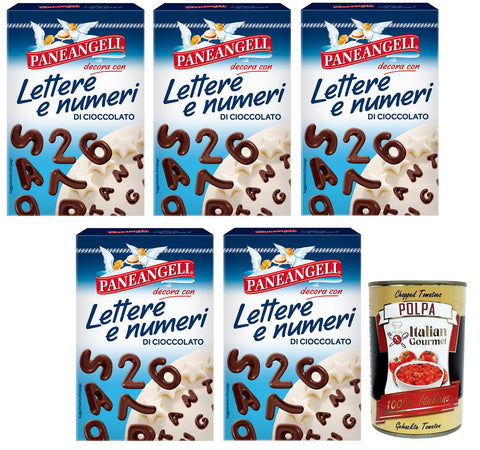 Paneangeli Lettere E Numeri Di Cioccolato Lot De 5 Lettres Et Chiffres En Chocolat Pour Décorer Les Desserts, Paquet De 60 G + Boîte Italienne Gourmet Polpa Di Pomodoro 400 G