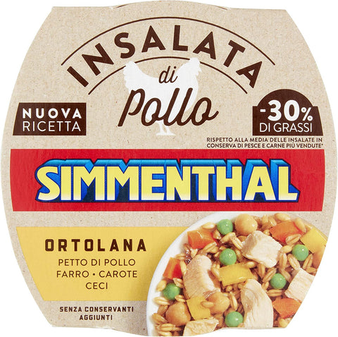 Simmenthal Insalata Di Pollo Ortolana Salade De Poulet Poitrine De Poulet Avec Épeautre, Carottes Et Pois Chiches Plat Prêt À L'emploi Sans Conservateurs 160g