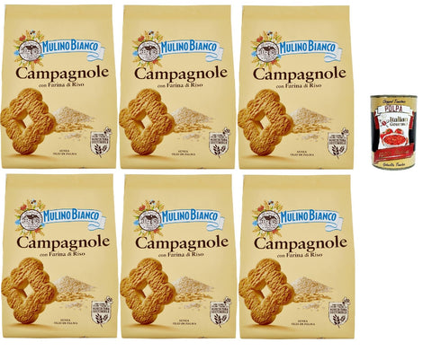 Mulino Bianco Campagnole Biscotti Con Farina Di Riso, Biscuits Avec De La Farine De Riz, Biscuits Cookies, 6x 700g + Italian Gourmet Polpa 400g