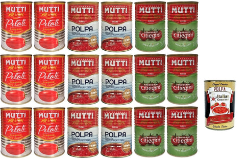 Mutti Paket - Pomodorini Ciliegini/Tomates Cerises (6 X 400g) + Pomodori Pelati/Schlomats (6 X 400g) + Polpa/Finest Tomato Viande (6 X 400g) + Italian Gourmet Polpa 400g