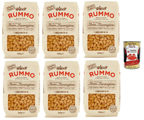 Rummo Lumachine N° 39, Durum Pâtes Sémoraires, Italiennes Pasta Italian Noodles 6x 500 G Pack + Italian Gourmet Polpa Di Pomodoro 400 G