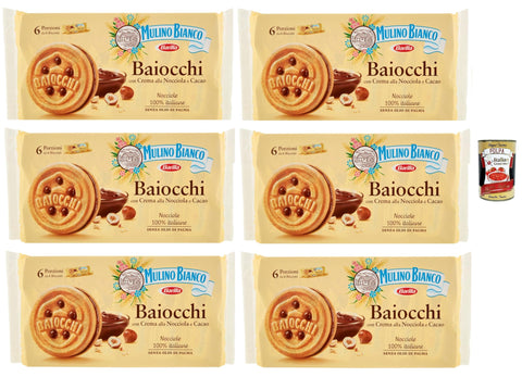 Mulino Bianco, Biscotti Baiocchi Farciti Con Crema Alla Nocciola E Cacao, Biscuits Farcis De Crème Noisette Et De Cacao, Pack De Familles 6x 260 + Italian Gourmet Polpa 400g