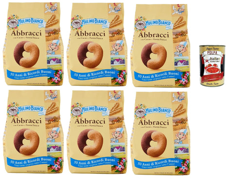 Mulino Bianco Abbracci Biscotti Con Cacao E Panna Fresca, Biscuits Avec Cacao Et La Crème Fraîche, Biscuits Cookies, 6x 350g + Italian Gourmet Polpa 400g