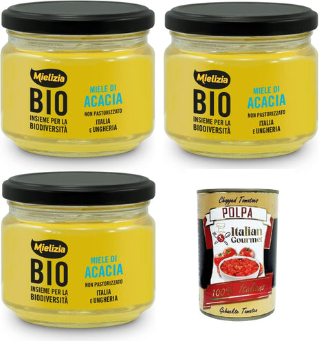 Mielizia Miele Di Acacia Non Pastorizzato Miel D'acacia Non Pasteurisé 3 X 300 G + Italian Gourmet Polpa 400 G