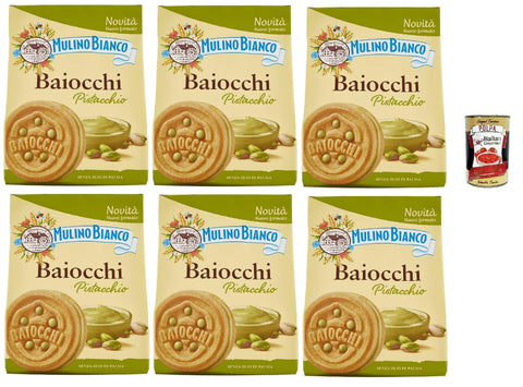 Mulino Bianco Baiocchi, Biscotti Al Pistacchio, Biscuits À La Pistache, Idéal Pour Le Petit Déjeuner Ou La Collation, Sans Huile De Palme, 6x 240g + Italian Gourmet Polpa 400g