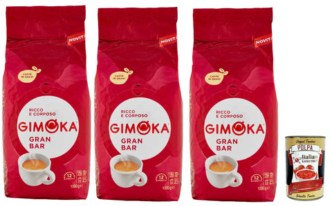 Gimoka, Miscela Bar Torrefatto In Grani, Gran Bar, Café Bien, Espresso Café En Grains Entier, Arrière-Goût Au Chocolat Amabile, 3x 1kg + Italian Gourmet Polpa 400g