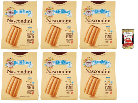 Mulino Bianco Nascondini Biscotti Con Cioccolato Da Mordere, Biscuits Au Chocolat Pour Mordre, Biscuits Cookies, 6x 600g + Italian Gourmet Polpa 400g