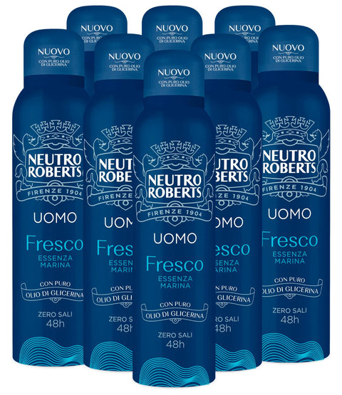 Neutro Roberts Déodorant Homme Spray 48h Sans Sels D'aluminium Pour Une Respiration Naturelle Sans Poussière Ne Laisse Pas De Taches Sur Les Vêtements - 8 Flacons De 150ml