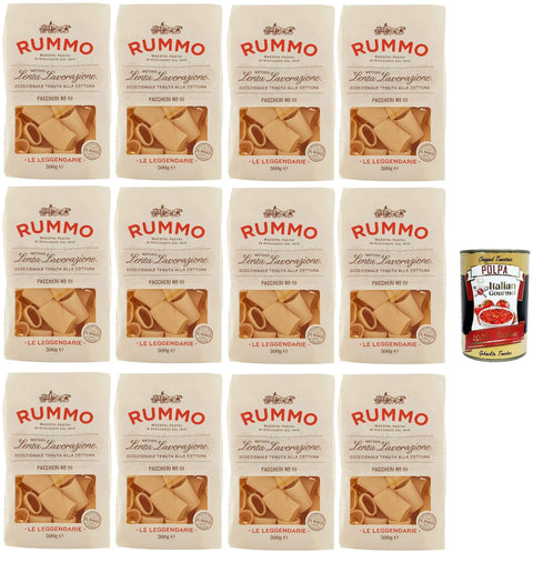 Rummo Paccheri N. 111, Durum Pâtes Sémoraires, Italiennes Pasta Italian Noodles 12x 500 G Pack + Italian Gourmet Polpa Di Pomodoro 400 G