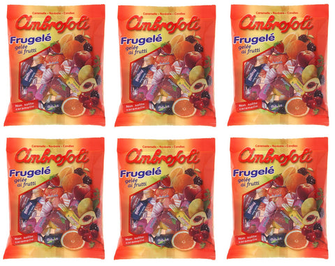 Lot De 6 Gelées De Fruits Ambrosoli Frugelé Dans Les Saveurs Fraise, Citron, Orange, Cerise Noire, Pêche Et Mûre 130 G