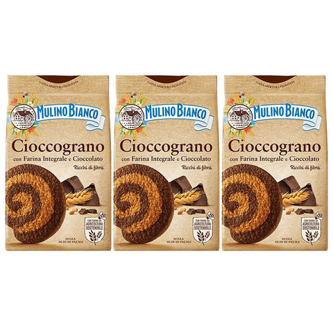Mulino Bianco Cioccograno Italien, Biscuits Sablés À Base De Farine Complète Et De Chocolat Noir 330g X 3 Parcelles (Cioccograno, X3)