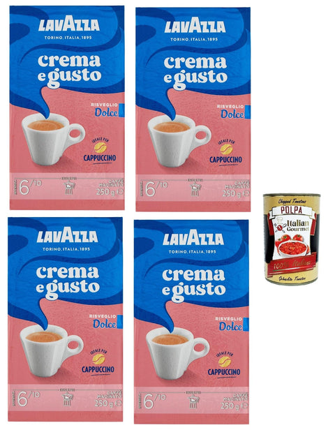 Crema E Gusto Dolce, Caffè Macinato, Caffe' Italiano, Caffè Macinato, Italian Café Moulu, Convient Pour Cafetière Moka, Lot De 4x 250 Gr + Italian Gourmet Polpa