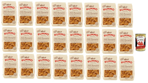 Rummo Mezze Penne Rigate N° 28, Durum Pâtes Sémoraires, Italiennes Pasta Italian Noodles 24x 500 G Pack + Italian Gourmet Polpa Di Pomodoro 400 G