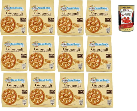 Mulino Bianco Girotondi, Biscotti Con Granelli Di Zucchero Di Canna, Biscuits Saupoudrés De Sucre Brun, 12x 800g + Italian Gourmet Polpa 400g