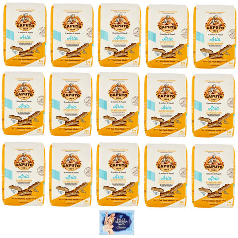 15x Caputo Farina Aria,Farine De Blé Tendre Type 0,Idéal Pour Plaque À Pâtisserie, Pelle Et Pince 1kg + 1 Sachet Offert De 100g De Talc Felce Azzurra