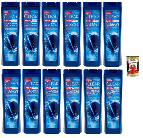Clear Cura Quotidiana Men Shampooing Pour Tous Les Types De Cheveux Et De Cuir Chevelu – Shampooing De Soin Quotidien 12 X 225 Ml + Italian Gourmet Polpa 400 G