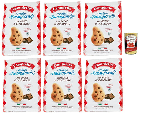 Campiello Il Frollino Del Buongiorno Con Gocce Di Cioccolato, Biscuits Avec Pépites De Chocolat, Biscuits, Cookies, 6x 700g + Italian Gourmet Polpa 400g