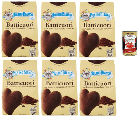 Mulino Bianco Batticuori Biscotti Con Cacao E Cioccolato, Biscuits Au Cacao Et Au Chocolat, Biscuits Cookies, 6x 350g + Italian Goiurmet Polpa 400g