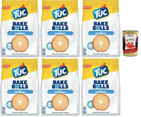 Tuc Bake Rolls, Chips Di Pane Sottile E Croccante Gusto Sale, Chips De Pain Fines Et Croustillantes Cuites Au Four, 6 X 150 G + Italian Gourmet Polpa 400 G