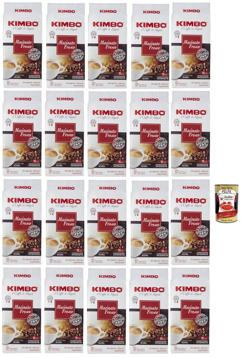 Kimbo Macinato Fresco, Caffe' Italiano, Caffè Macinato, Italian Café Moulu, Convient Pour Cafetière Moka, Lot De 20x 250 Gr + Italian Gourmet Polpa 400g