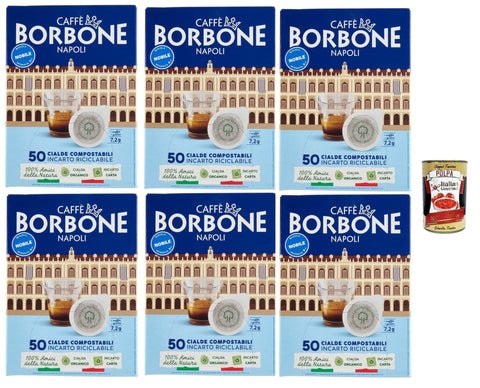 Caffè Borbone Miscela Nobile Cialde Compostabili, 50 Cialde Ese 44mm, 6x Box Lot De 50 Dosettes De Café + Italian Gourmet Polpa 400g