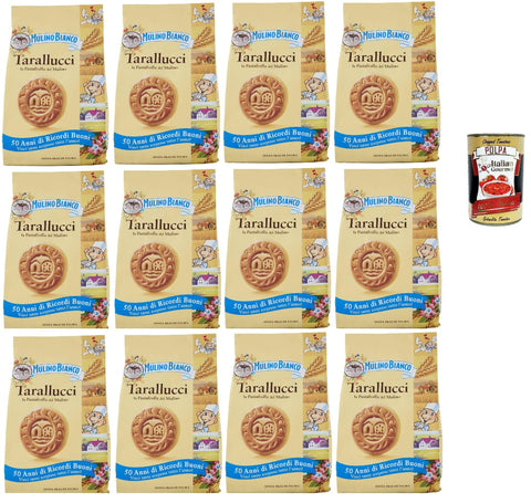 Mulino Bianco Tarallucci, Biscotti Con Uova Fresche 100% Italiane, Biscuits Avec 100% Œufs Frais Italiens, Biscuits Cookies, 12x 350g + Italian Gourmet Polpa 400g