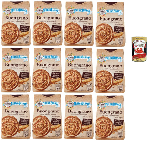 Mulino Bianco Buongrano Biscotti Con Farro Integrale Croccante. Biscuits À L'épeautre Complet Croustillants, Biscuits Cookies, 12x 350g + Italian Gourmet Polpa 400g