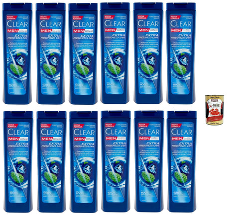 Clear Extra Freschezza 24h Shampooing Pour Homme Pour Tous Les Types De Cheveux Et De Cuir Chevelu – Shampooing Extra Frais 12 X 225 Ml + Italian Gourmet Polpa 400 G
