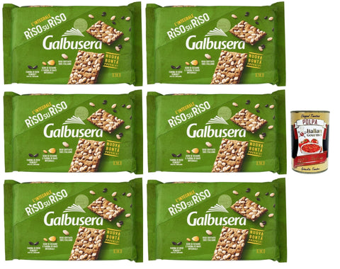 Galbusera Risosuriso Croccantezza Integrale - Lot De 6 Crackers Friables Avec Grains Croustillants 100 % Riz Soufflé Italien - 380 G + Polpa Italian Gourmet 400 G